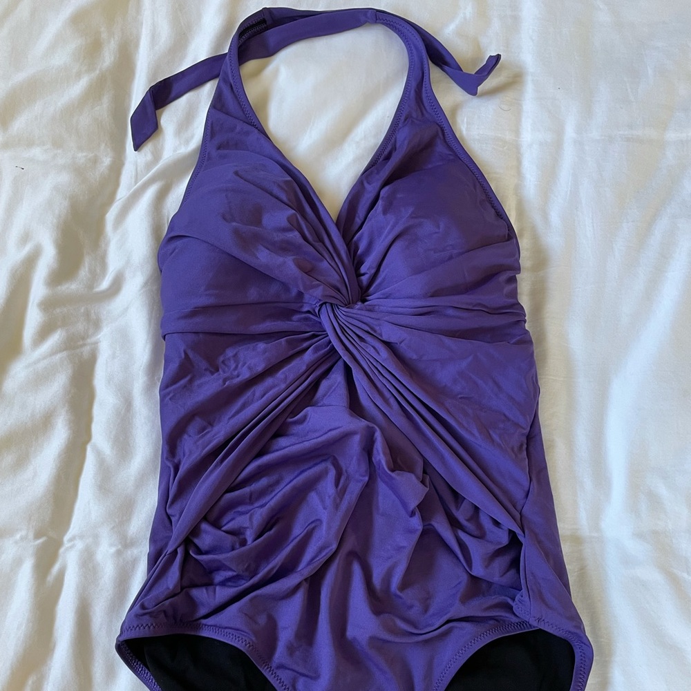 Purple Seraphine Halter Maternity Swim Suit